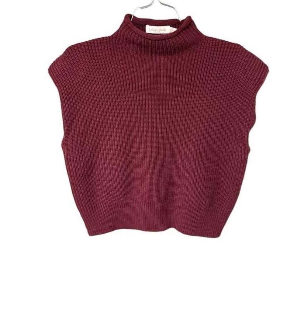 bishop + young Women's Ribbed Mock Neck Sleeveless Sweater Vest in Burgundy